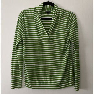 Talbots Petite SP Green White Striped Cotton Top Classic Long Sleeve Colorful